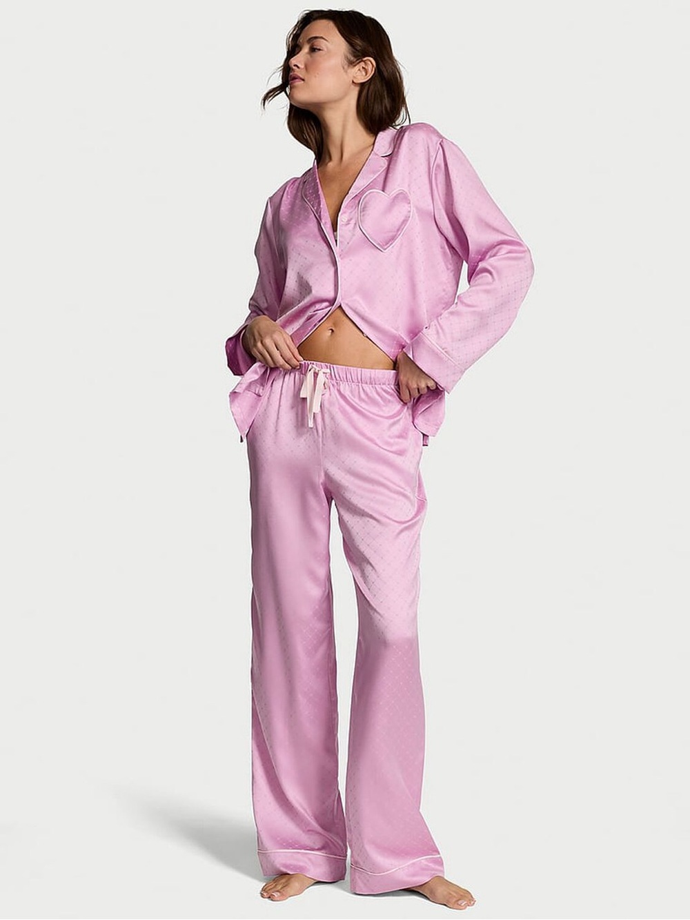Victoria's Secret Pink Satin Heart-Detail Pajama Set